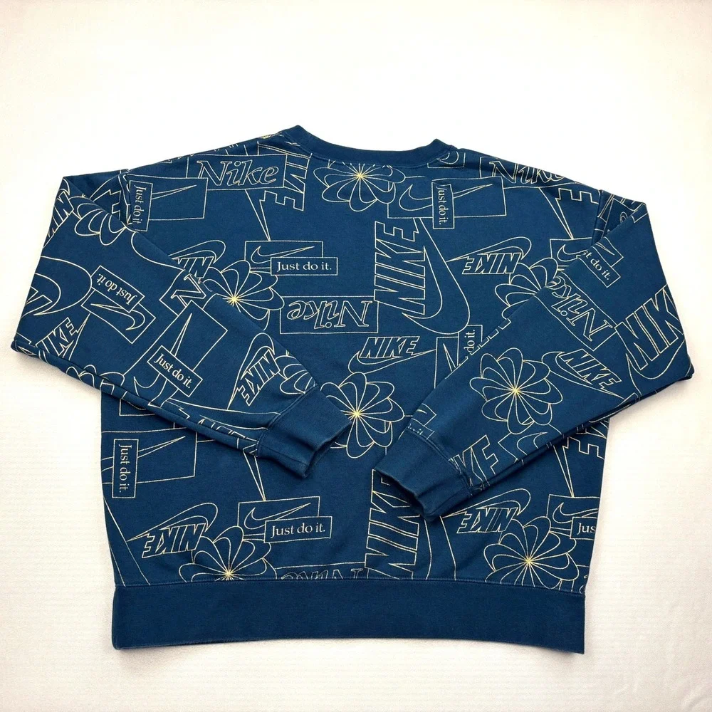 Nike Icon Clash Sweatshirt Womens Medium Blue Gold Allover Print Fleece Size M